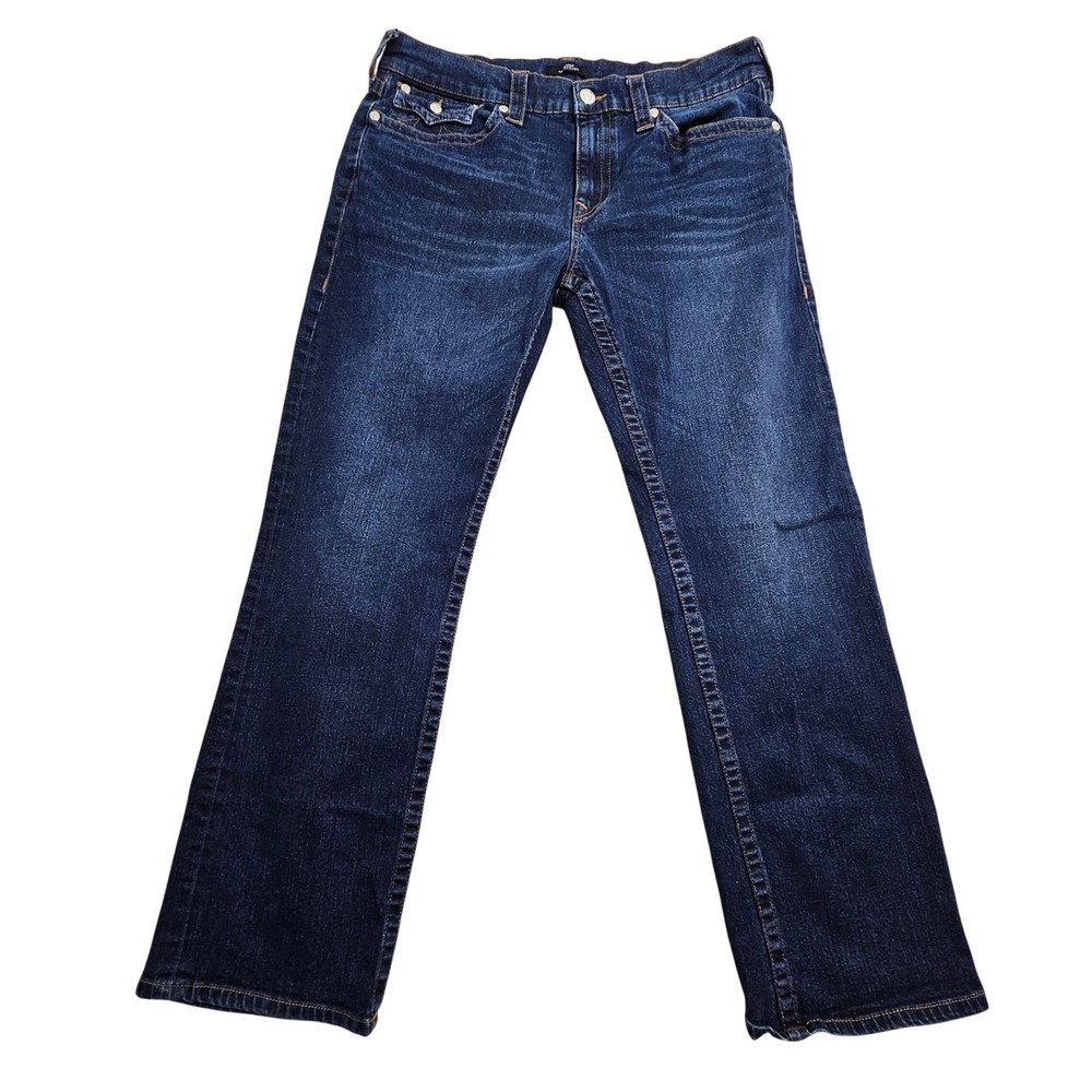 True Religion Ricky Jeans Mens 36 Indigo Blue Relaxed Straight Flap Pockets
